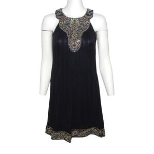 Sue Wong Nocturne Beaded Embellished Cocktail Mini Dress Black Silk Shift Size 0